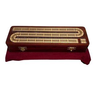 House of Cribbage Board 3 Track 12.5 x 4" Rhinestones Rosewood Maple Inlay